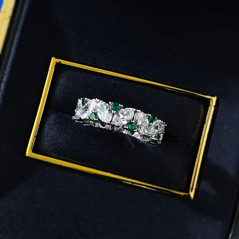 OEVAS Oval Sparkling White Green High Carbon Diamond Rings 100% 925 Sterling-losil