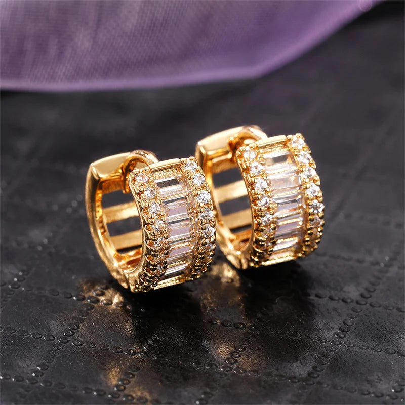 Huitan Fashion Women's Hoop Earrings with Sparkling Cubic Zirconia Fancy Female Ear-losil