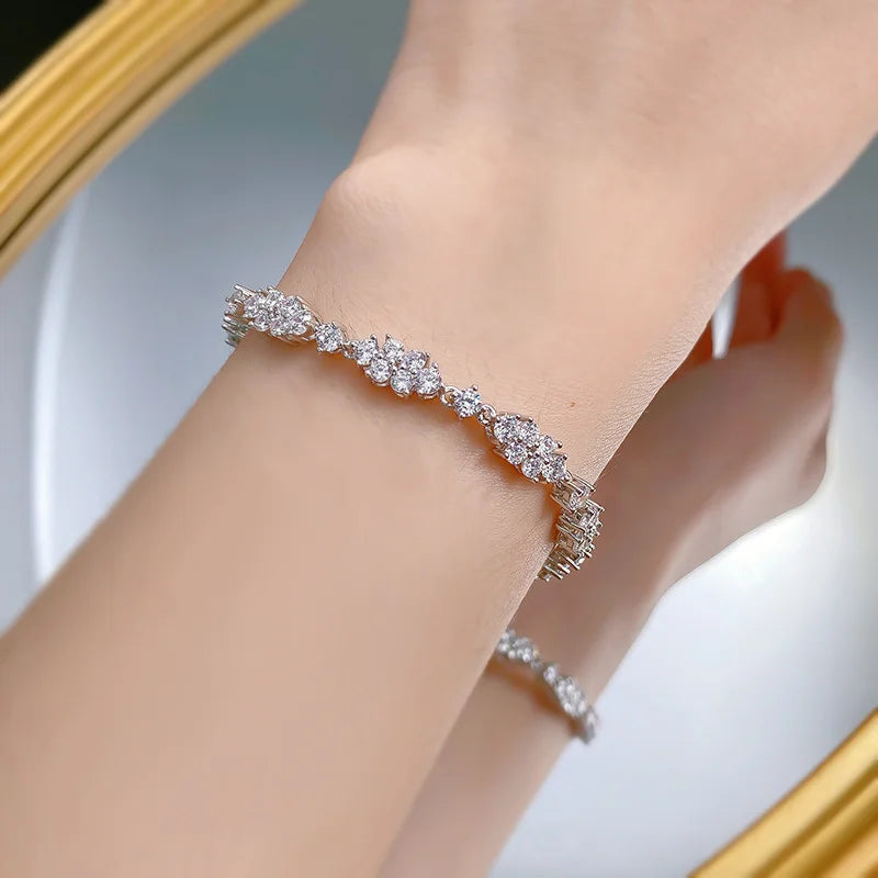 OEVAS 2MM 3MM High Carbon Diamond Wreath Bracelet 100% 925 Sterling Silver-losil