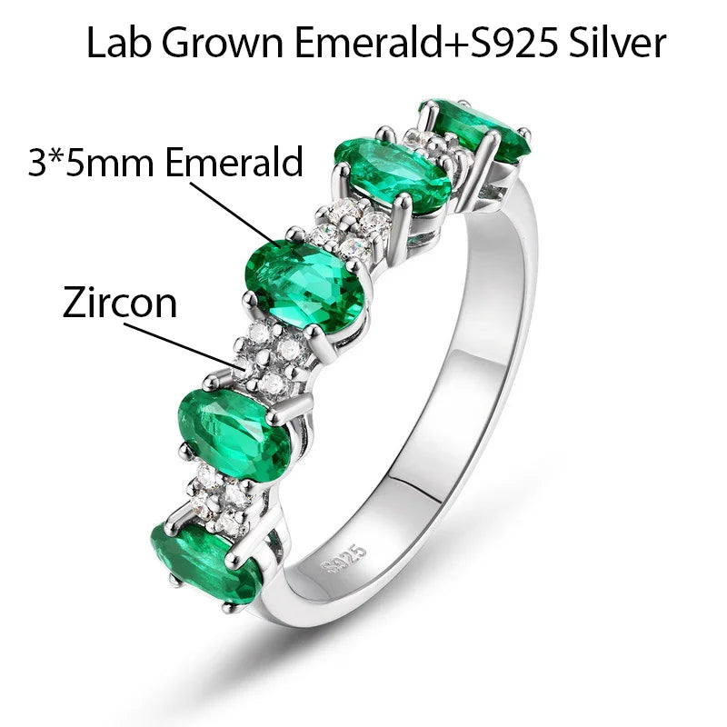 OEVAS Lab Grown Emerald Ring 100% S925 Sterling Silver inlay Zircon For-losil