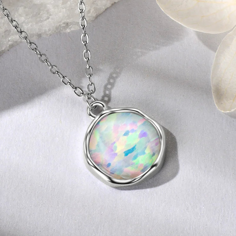 Luxury Artificial White Opal Pendant Necklace for Women 925 Silver Oval Pear-losil