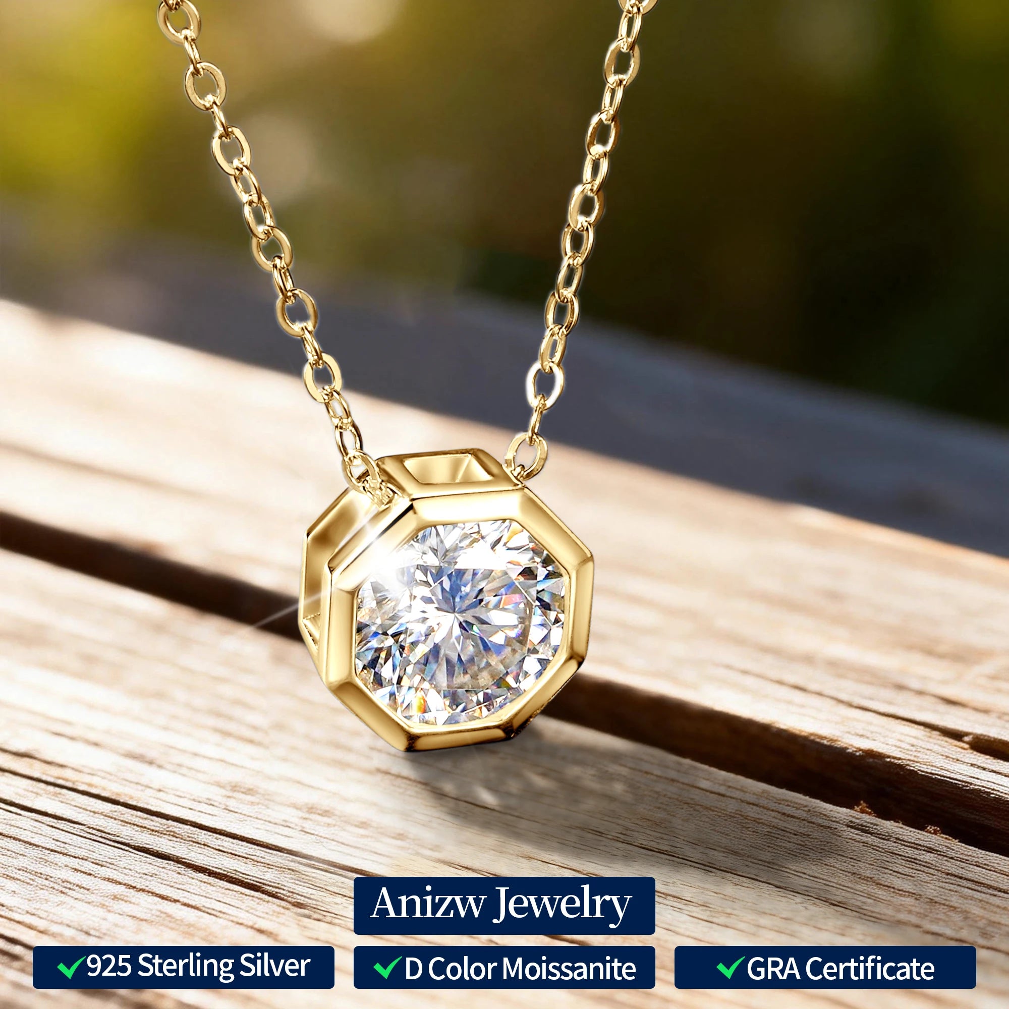 Anziw 1CT 8mm 2CT D VVS1 Moissanite Solitaire Pendant Necklace for Women-losil