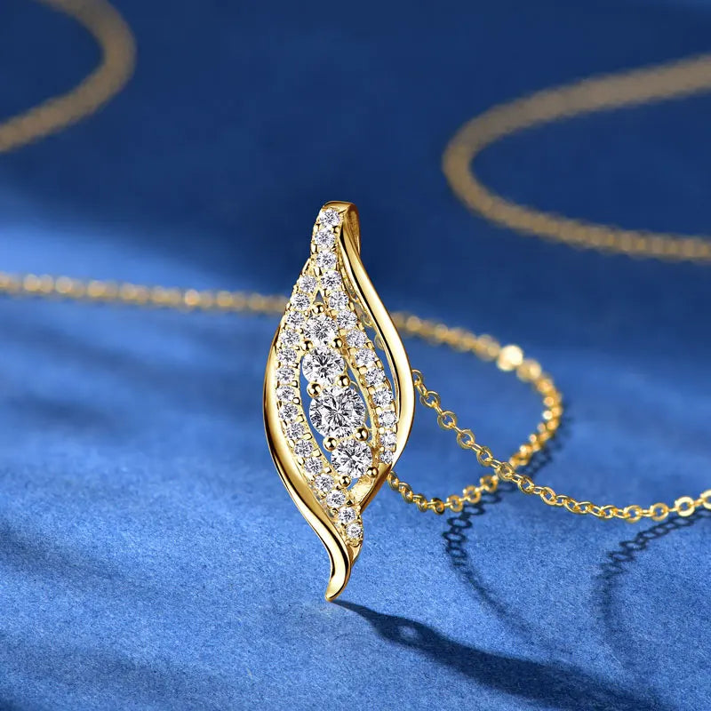 Anziw 2025 Luxury Moissanite Pendant Necklaces for Women 925 Silver Leaf Shape-losil