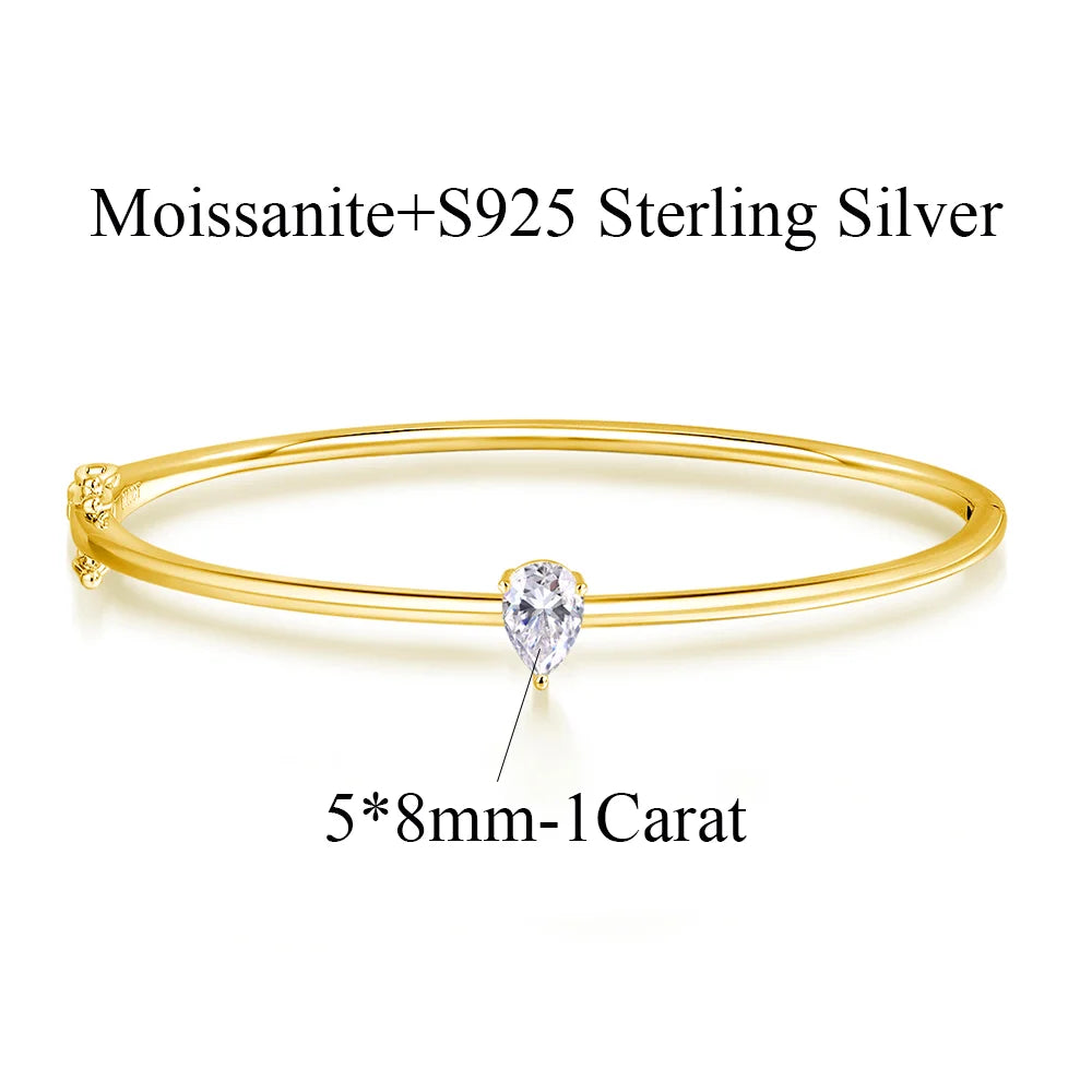 OEVAS Certified 1CT Pear Cut Moissanite Bangles S925 Silver Solitaire Lab Diamond-losil