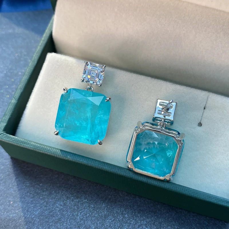 OEVAS Solid 925 Sterling Silver Fashion Paraiba Tourmaline Gemstone Drop Earrings Sparkling-losil