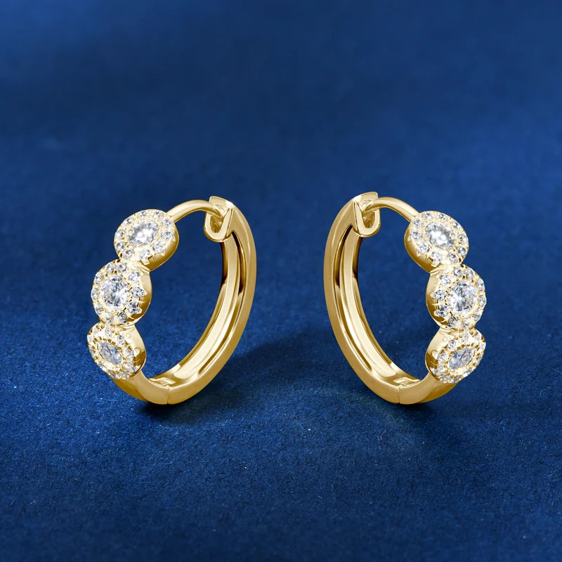 Classic Hoop Huggie Earrings Real D Color Moissanite Earring 925 Sterling Silver-losil