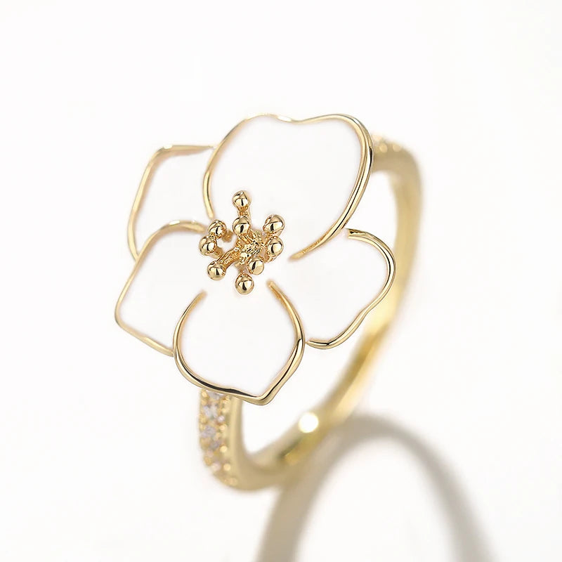 Huitan Aesthetic White Flower Rings for Women Graceful Wedding Band Delicate Finger-losil