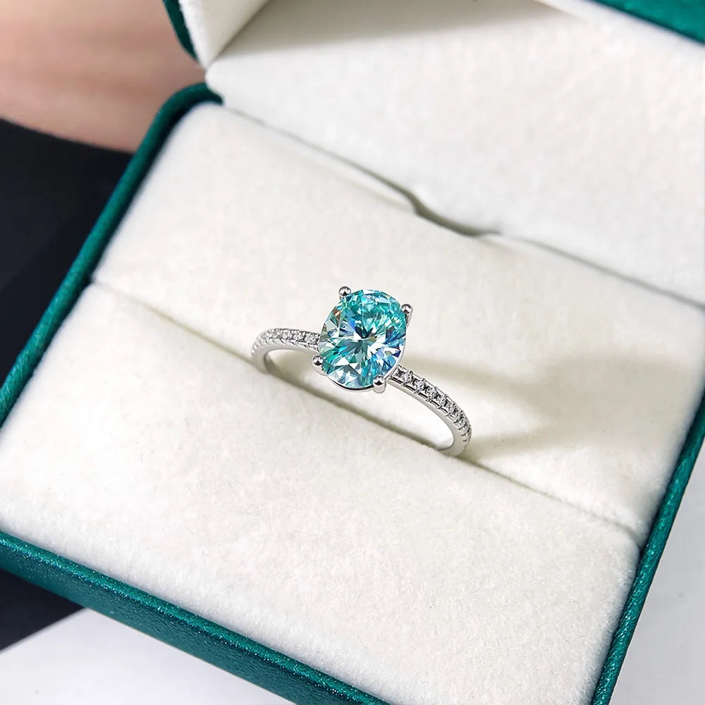 OEVAS 1CT 2CT Oval Blue Moissanite Rings Can Pass Diamond Test For-losil