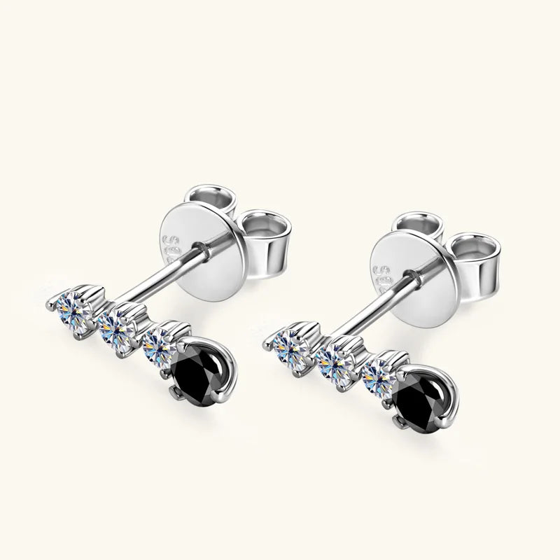 Anziw 0.38CTTW. Black &White Moissanite Drop Stud Earrings for Women Real 925-losil
