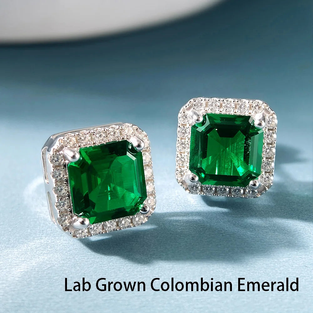 OEVAS 2CT Asscher Cut Lab Grown Emerald Earrings for Women S925 Silver-losil