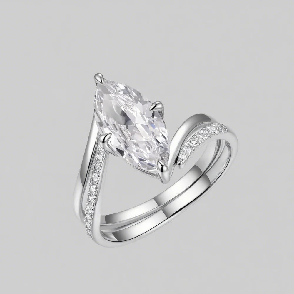 OEVAS 3CT Marquise Cut Moissanite Two Rings 100% S925 Silver Double row-losil