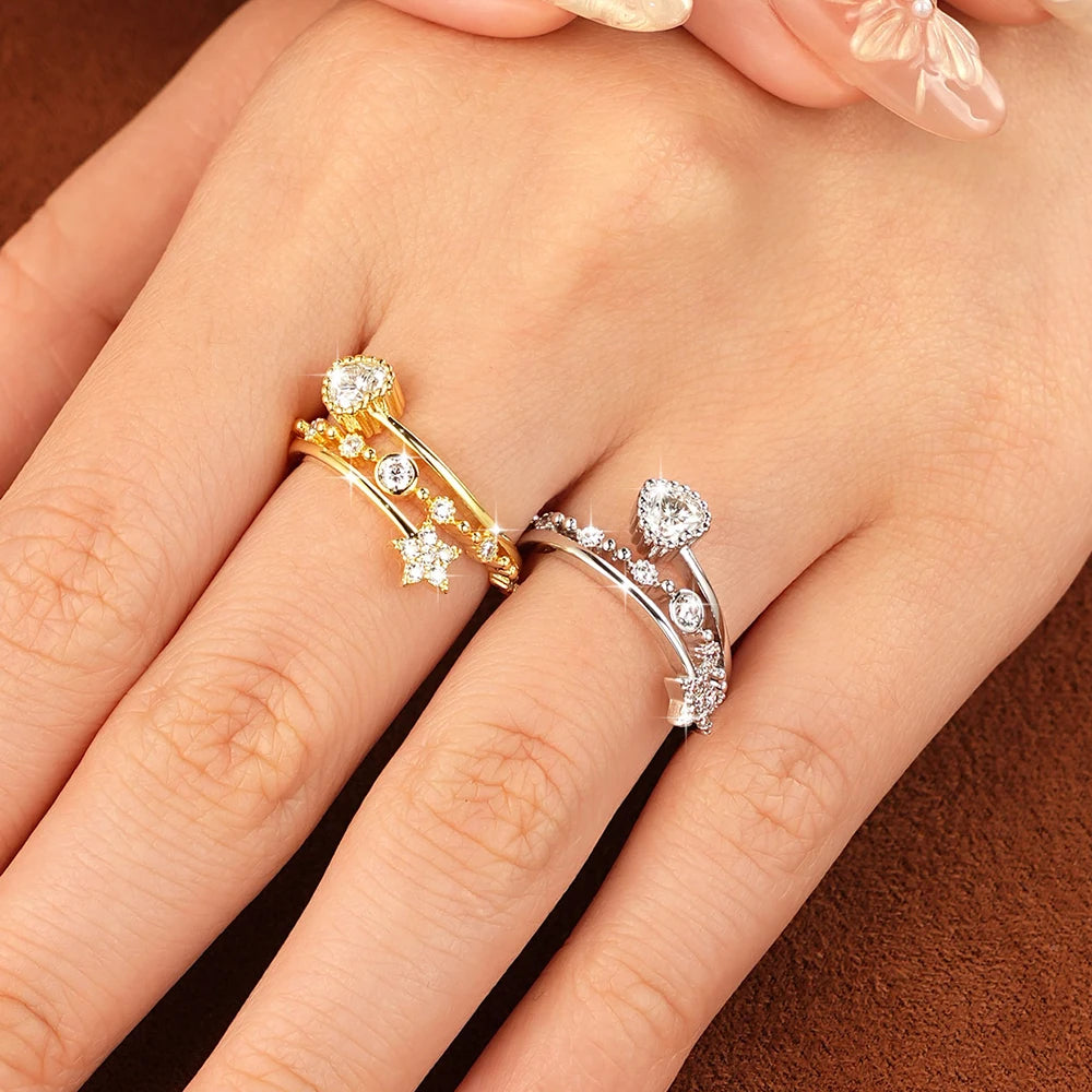 Anziw Certified Moissanite Open Ring 0.4CT VVS1 Anniversary Gifts Wedding Jewelry Retro-losil