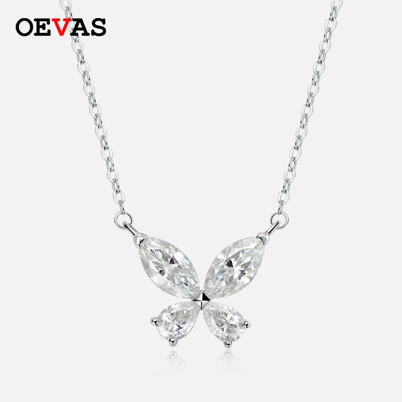 OEVAS Real D Color Moissanite Butterfly Pendant Necklace 100% 925 Sterling Silver-losil