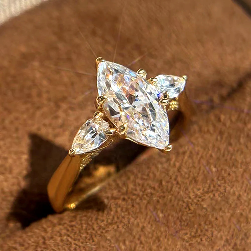 OEVAS 3CT 7*14mm Marquise Cut Zircon Ring For Women 100% S925 Silver-losil