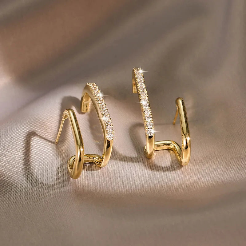 ANZIW Niche Luxurious Irregular Earrings for Women Moissanite Diamond U-shaped Ear Cuff-losil