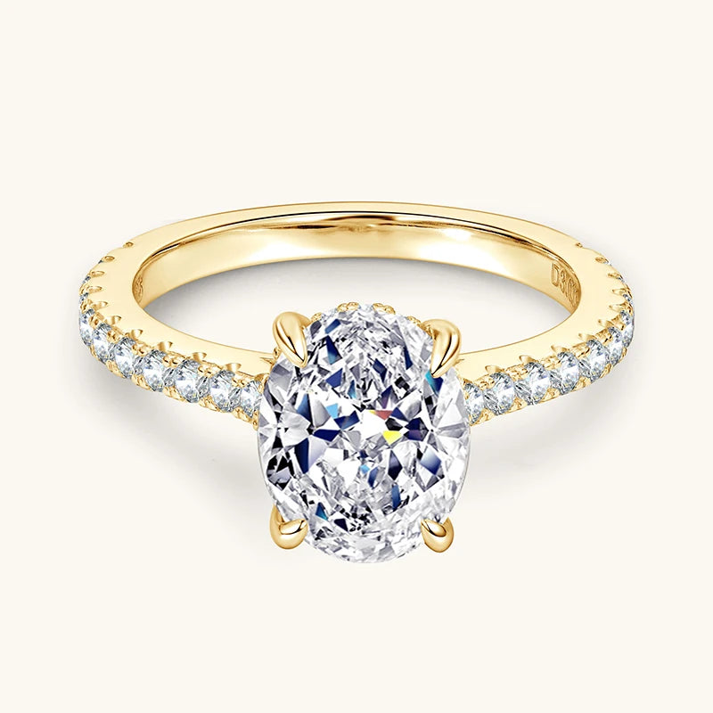 Anziw Real 3.0CT D Oval Moissanite Promise Ring for Women 925 Sliver-losil