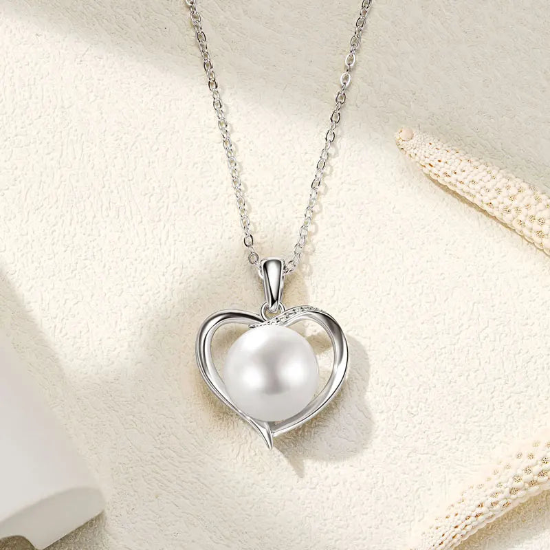 Anziw 925 Sterling Silver 11-12mm Natural Freshwater Pearl Heart Pendant Necklace for-losil