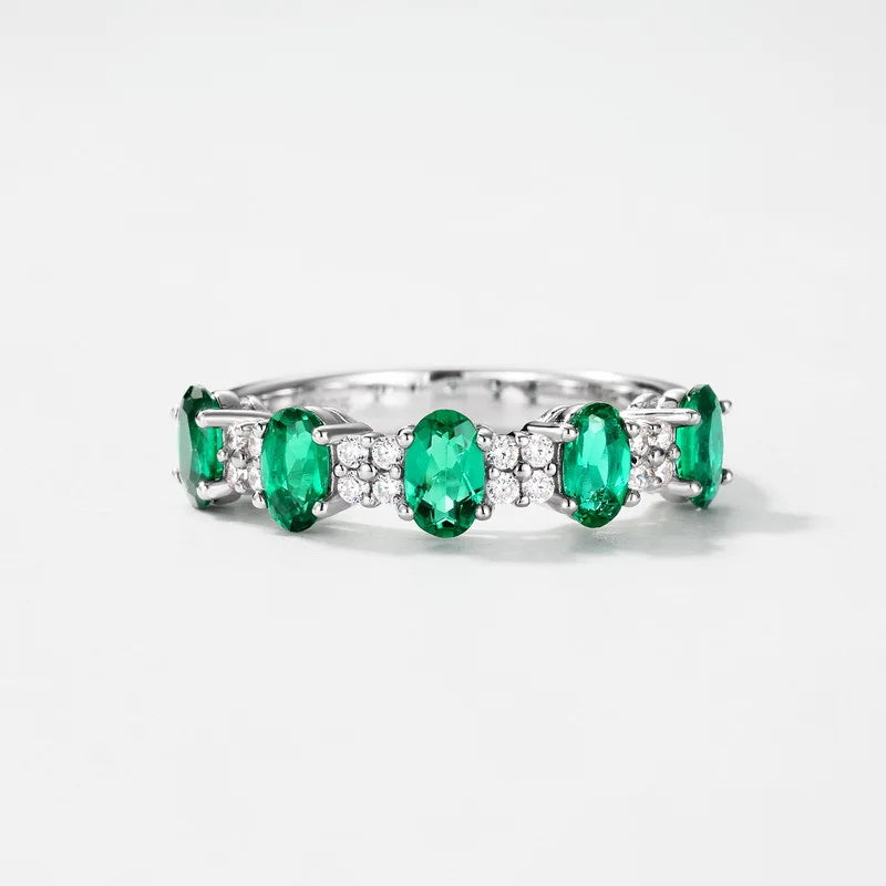 OEVAS Lab Grown Emerald Ring 100% S925 Sterling Silver inlay Zircon For-losil