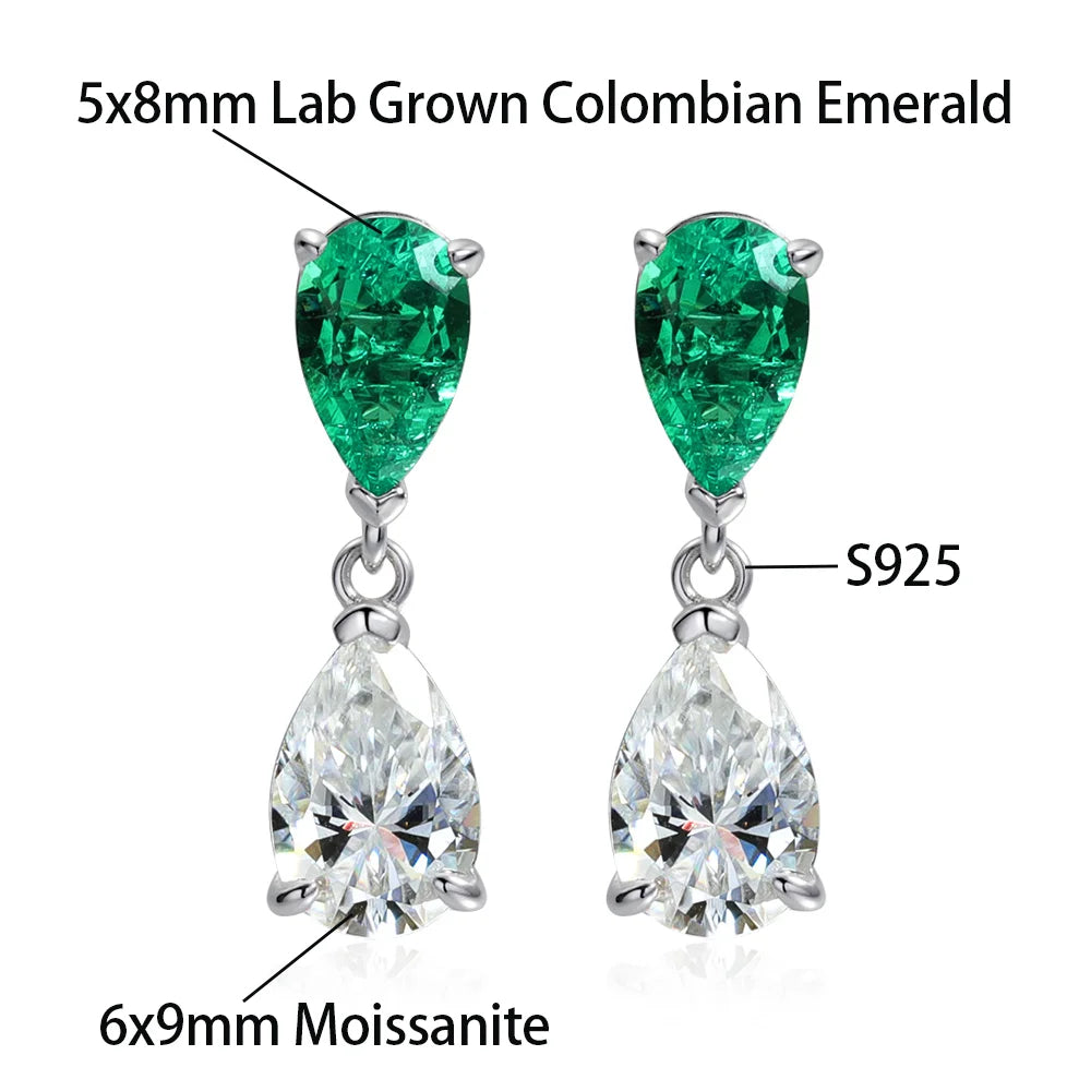 OEVAS Waterdrop Lab Grown Columbia Emerald/Ruby with Moissanite Diamond Earrings for Women-losil