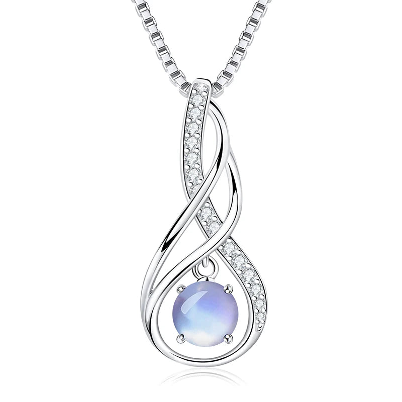 12 Birthstone Infinity Pendant Necklace for Women 925 Silver Colorful Gemstone 6.5mm-losil