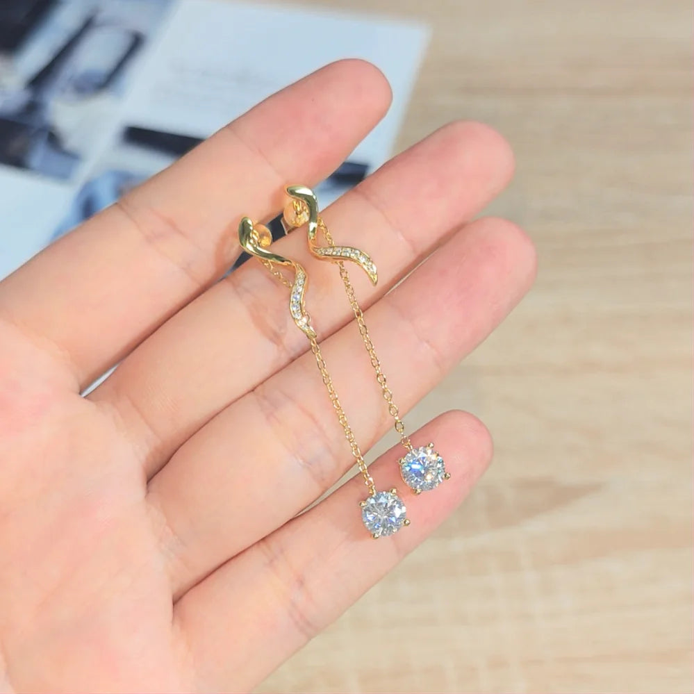 Anziw 6.5mm 1CT Moissanite Drop Snake Stud Earrings for Women 925 Silver-losil