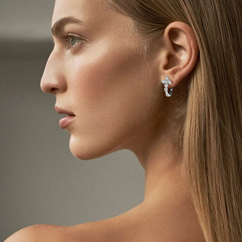 Cross Hoop Earrings 925 Silver 2.5mm Moissanite Huggie Earrings for Women Men-losil
