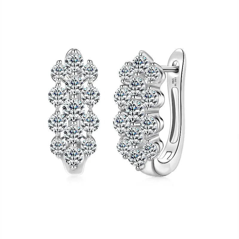 Anziw 2026 Fashion Clustered Triple-Row D Moissanite Hoop Huggie Earrings for Women-losil