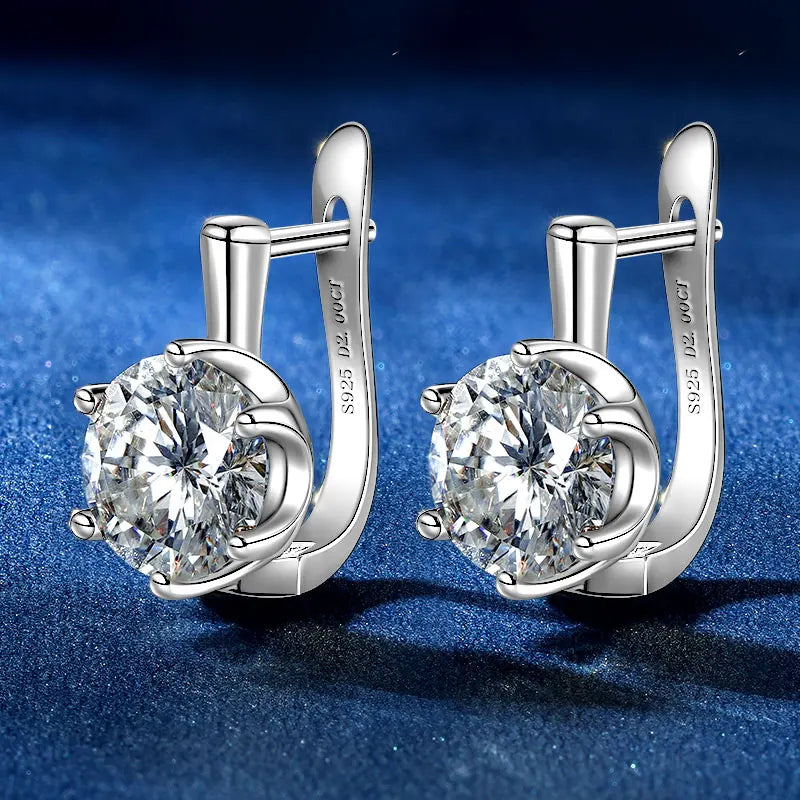 Anziw S925 8MM 2CT D Round Moissanite Solitaire Huggies Earrings Real 925-losil