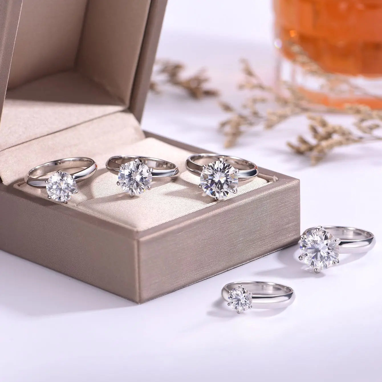 OEVAS 1-5CT D Color Round Moissanite Wedding Rings For Women 100% 925-losil