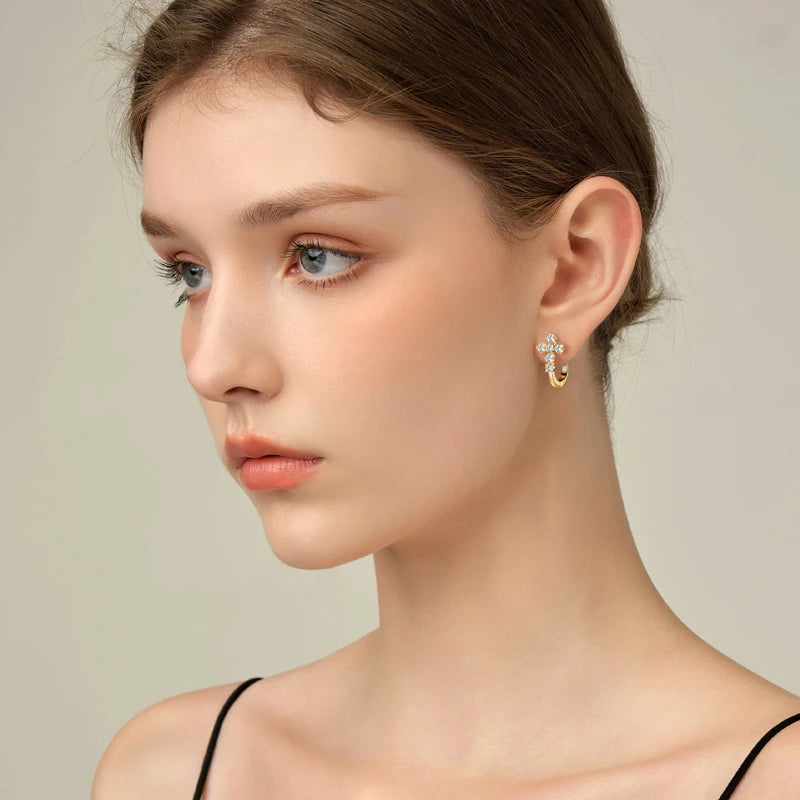 Cross Hoop Earrings 925 Silver 2.5mm Moissanite Huggie Earrings for Women Men-losil