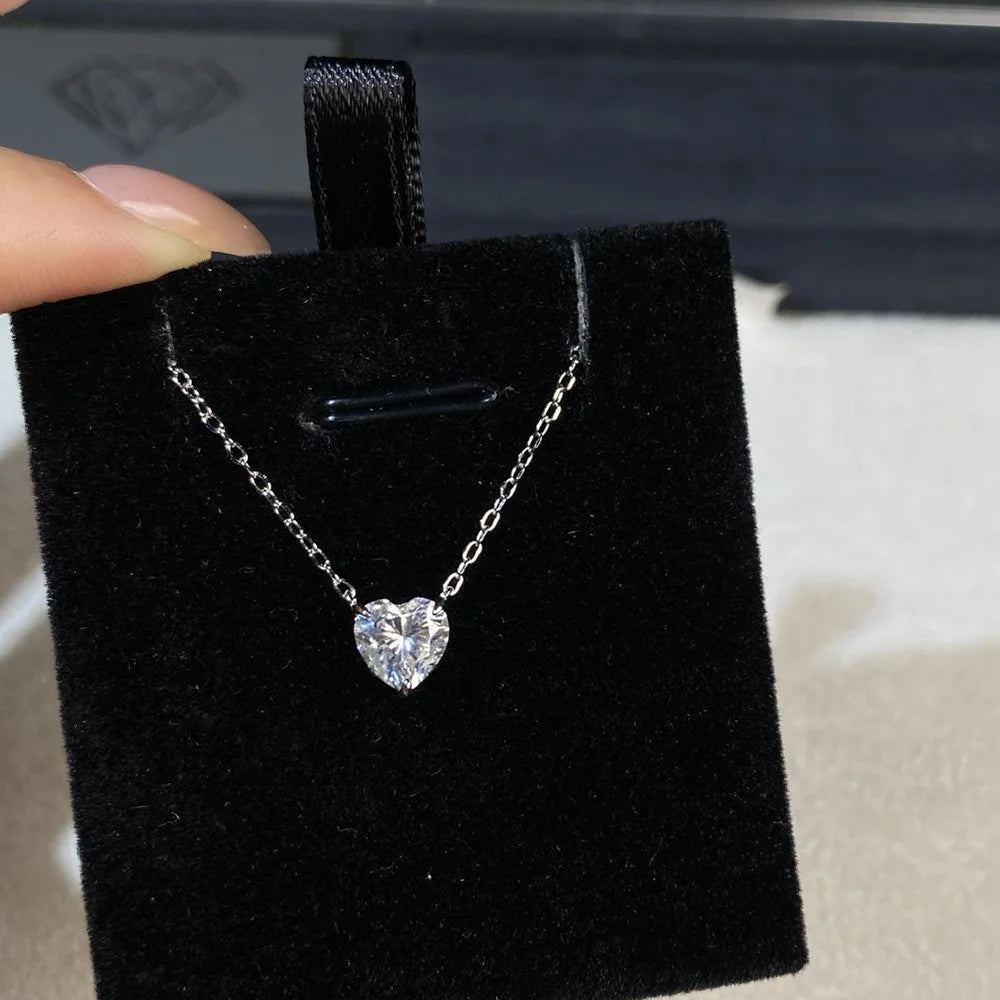OEVAS 1-3ct Classic Heart Cut Moissanite Pendant Necklace For Women S925 Silver-losil