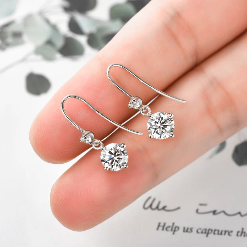 Anziw Hook Earrings Real 925 Silver 6.5mm 1ct Round Moissanite Drop Dangle-losil