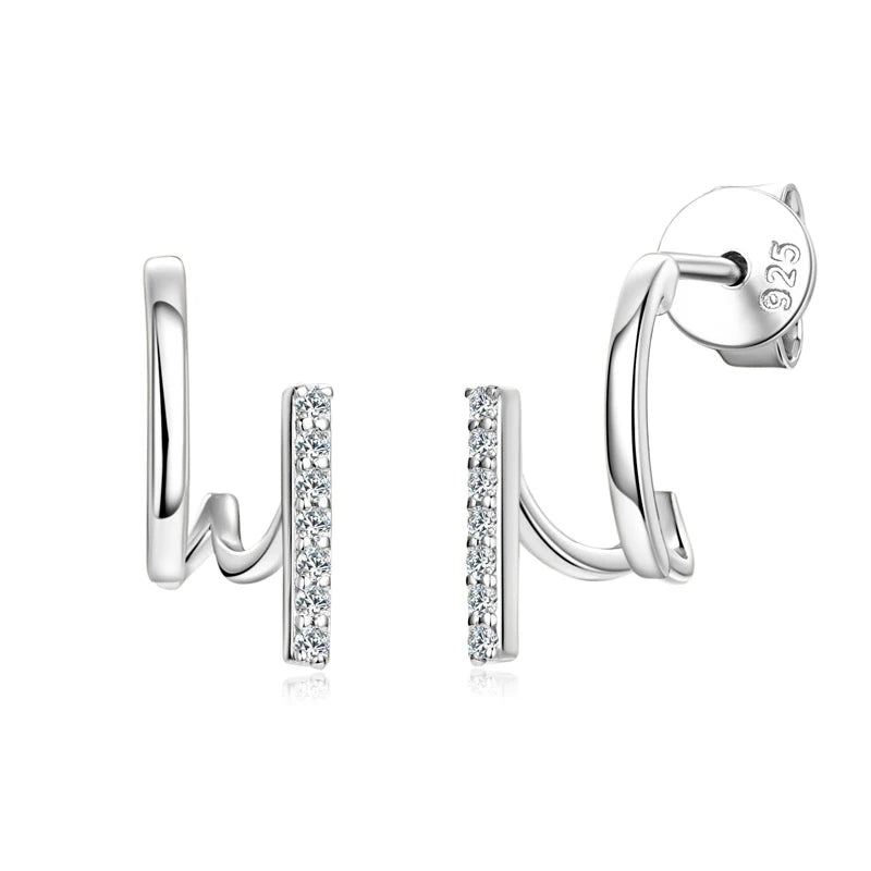 ANZIW 925 Sterling Silver Irregular Stud Earrings Cuff for Women Moissanite Diamond-losil
