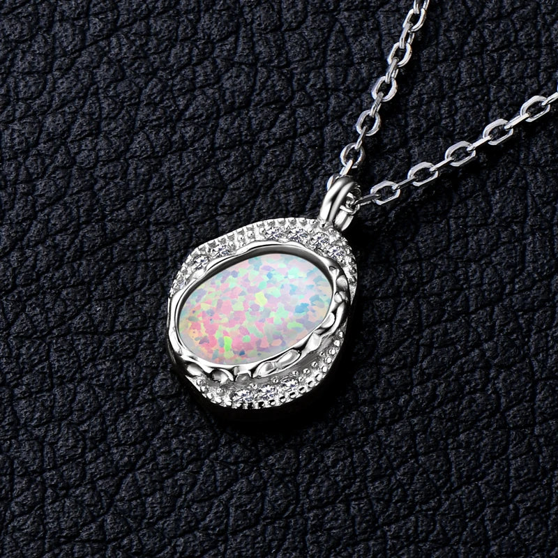 Luxury Artificial White Opal Pendant Necklace for Women 925 Silver Oval Pear-losil