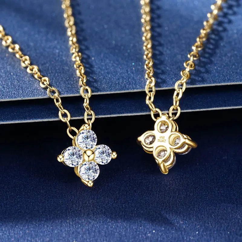 Anziw 100% Real 10K Gold Clover Flower 2.5mm D Moissanite Pendant Necklace-losil