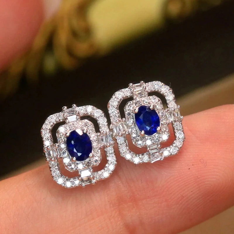 Huitan Geometric Shaped Stud Earrings for Women Bling Bling White/Blue Cubic Zirconia-losil