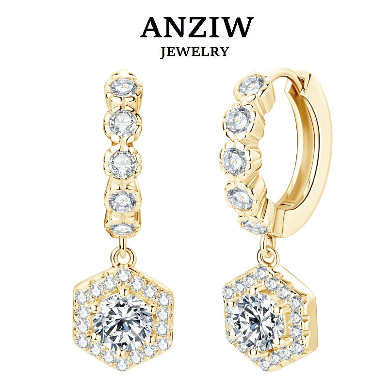Anziw 2023 New Women's Hoop Earrings 5mm D0.5CT Moissanite Drop Earrings Silver-losil