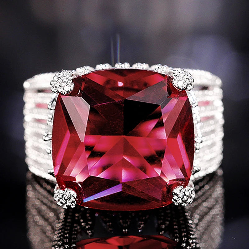 Huitan Gorgeous Square Dark Red Cubic Zirconia Rings for Women Wedding Engagement-losil