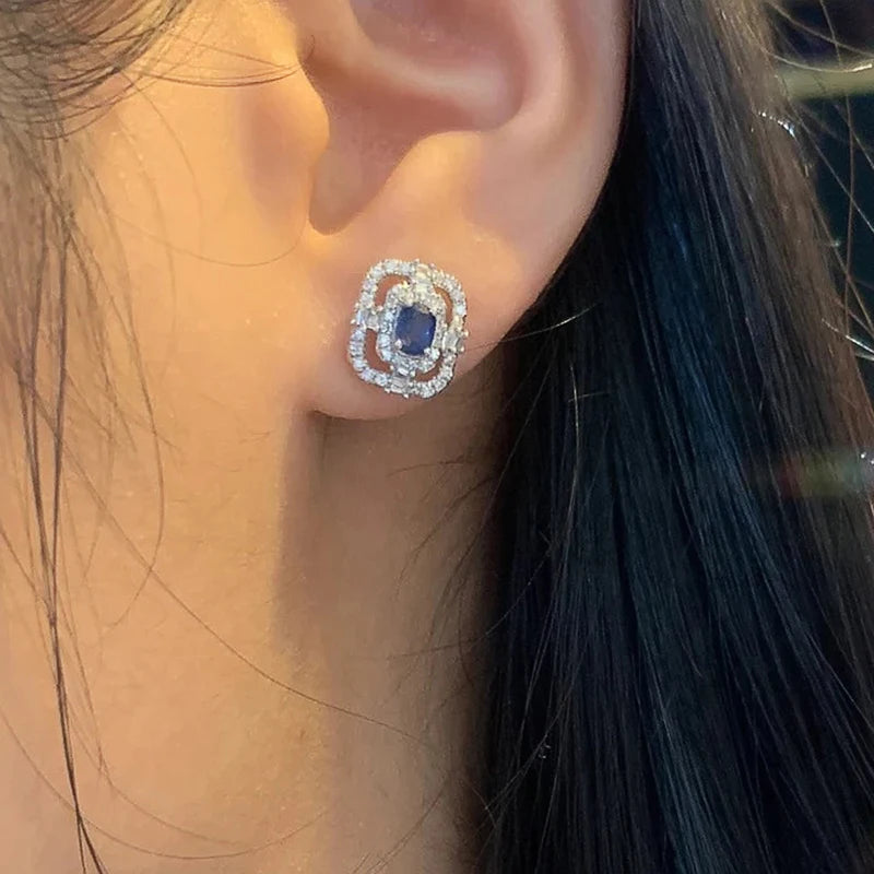 Huitan Geometric Shaped Stud Earrings for Women Bling Bling White/Blue Cubic Zirconia-losil