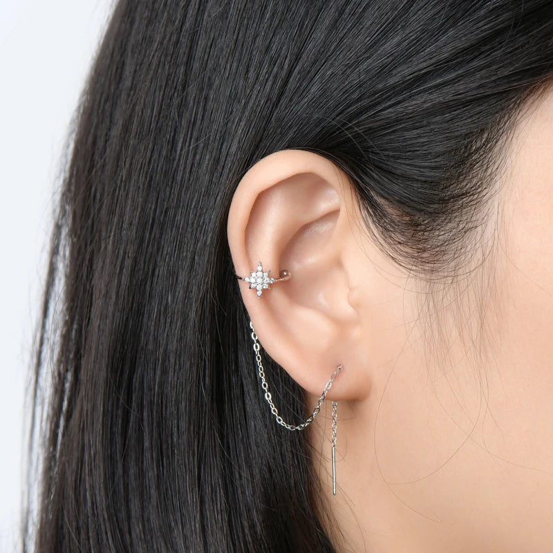 Anziw Moissanite Star Ear Line Cuff Crawler Climber Earrings for Women 925-losil