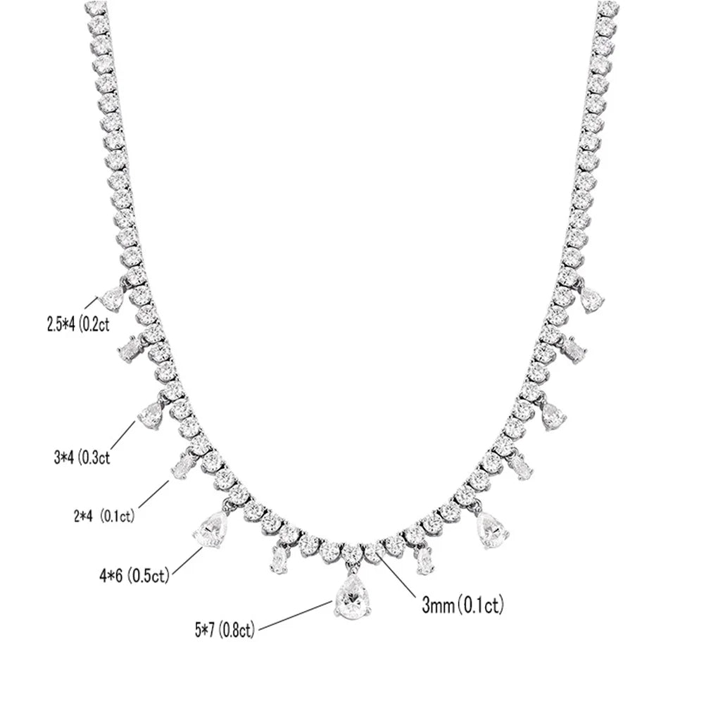 OEVAS Waterdrop Full Moissanite Tennis Necklace for Women S925 Silver Pear Cut-losil