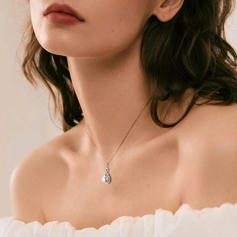 Anziw 10mm Freshwater/Tahitian Black Pearl Moissanite Infinity Pendant Necklace Silver 925 Wedding-losil