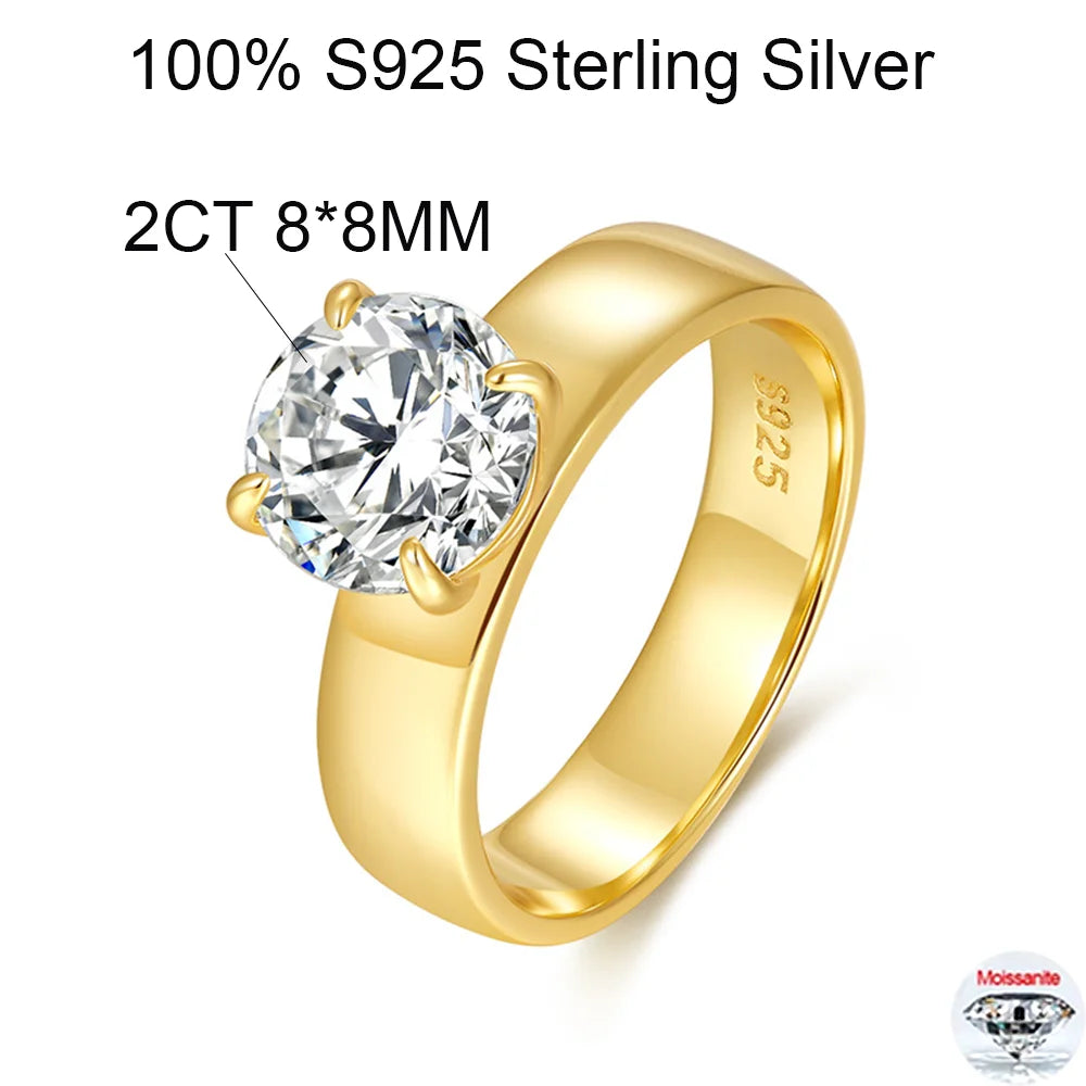 OEVAS 2CT 8MM Round Moissanite Ring For Women S925 Silver 18K Gold-losil