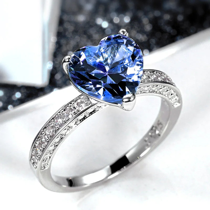 Huitan Luxury Solitaire Women Heart Engagement Rings AAA Pink Cubic Zirconia Proposal-losil