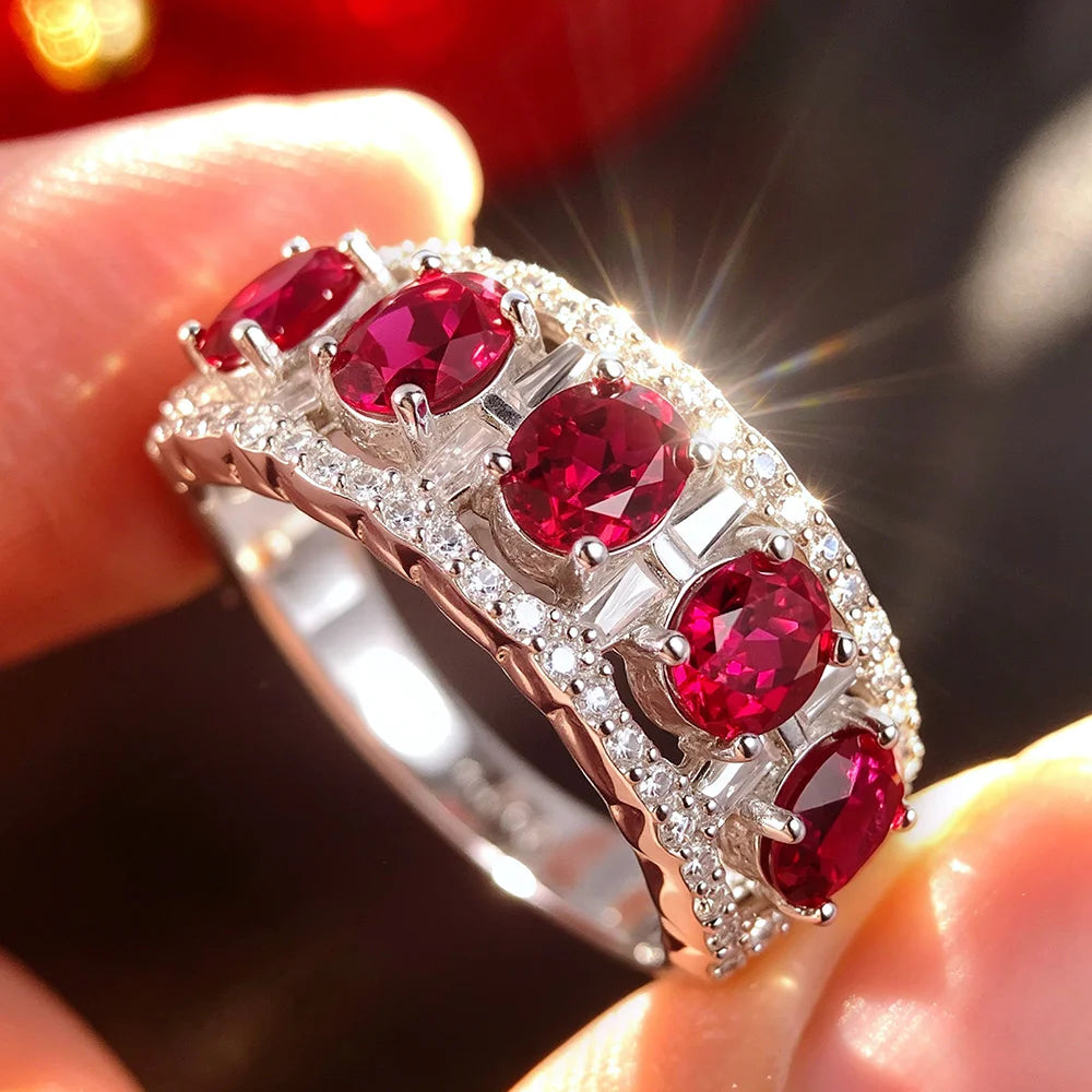 OEVAS 4x5mm Oval Cut Lab Grown Ruby Ring for Women 100% S925-losil