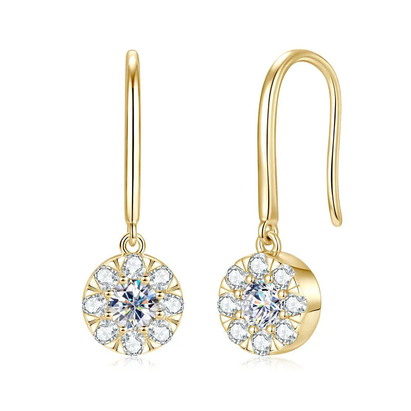 Anziw 925 Moissanite Drop Hook Earrings Sterling Silver for Women 4mm&2mm Lab-losil