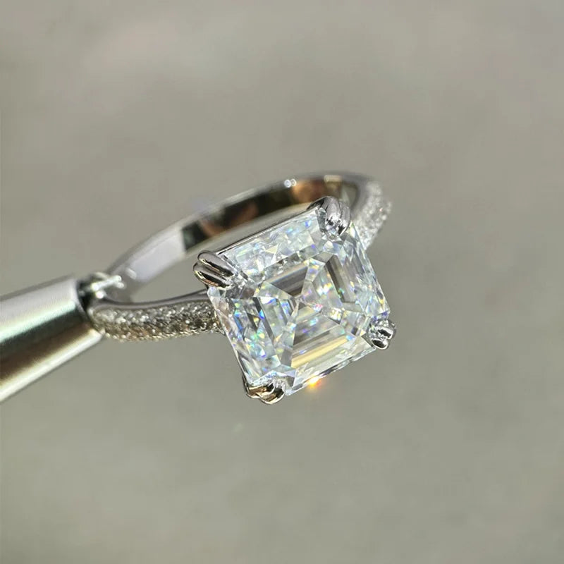 OEVAS 8x8mm 10ct Square Asscher Cut Moissanite Ring for Women 100% S925-losil
