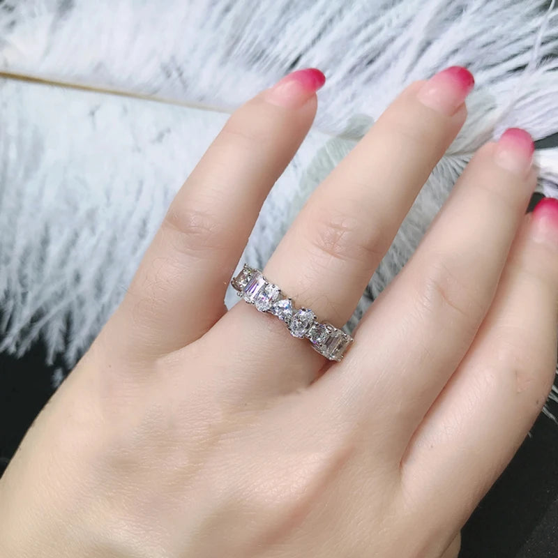 ANZIW Luxury 925 Sterling Silver Band Rings Women Engagement Simulated Diamond Wedding-losil
