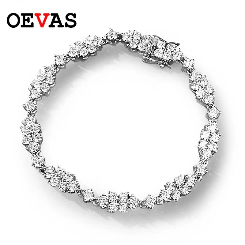 OEVAS 2MM 3MM High Carbon Diamond Wreath Bracelet 100% 925 Sterling Silver-losil
