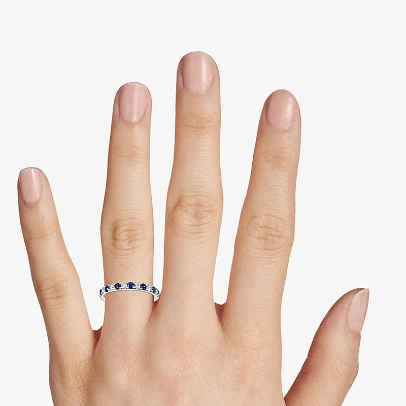 Huitan Round Thin Rings with Blue/White CZ Stone for Women Simple Stylish-losil